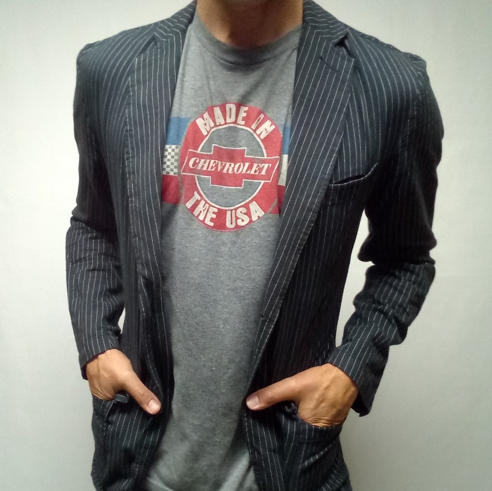 Tailored fit boho pinstriped rocker jacket small